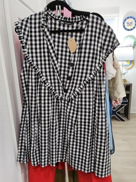 Zara Dresses & Skirts - Zara Black & White Gingham Ruffle Blouse